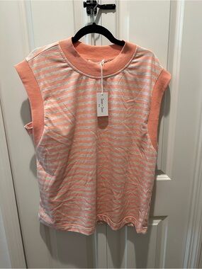 Sewn & Seen Boutique Sleeveless Striped Knit Tank in Coral and Heather Gray